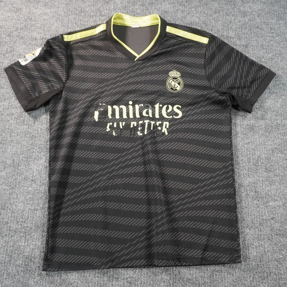 Real Madrid Soccer Jersey Mens Medium Black Yellow Emirates Away Kit La Liga